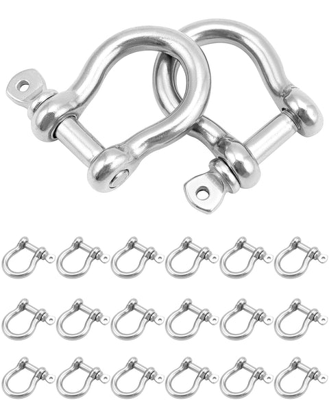 One Quarter Inch D Ring Shackles Twenty Pack In 304 Stainless Steel Screw Pin Bow Shackle for Tough As Nails Heavy Duty Use