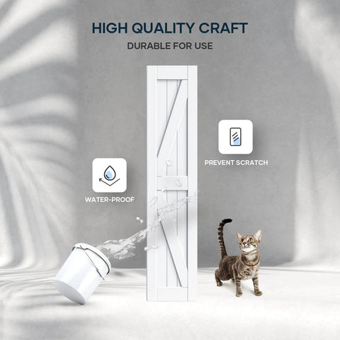 36 Inch By 84 Inch Double Barn Door With 6.6 Feet Sliding Door Hardware And Handle Included, DIY Assembly And Easy Install, waterproof and durable LVL solid wood with white K frame design on display with water and cat