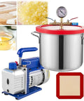 Professional 1.5 Gallon Vacuum Degassing Chamber With Heavy Duty Copper Pump For Bubble Free Resin Casting And Silicone Molding Solid Aluminum Tank with pump and tank showing.