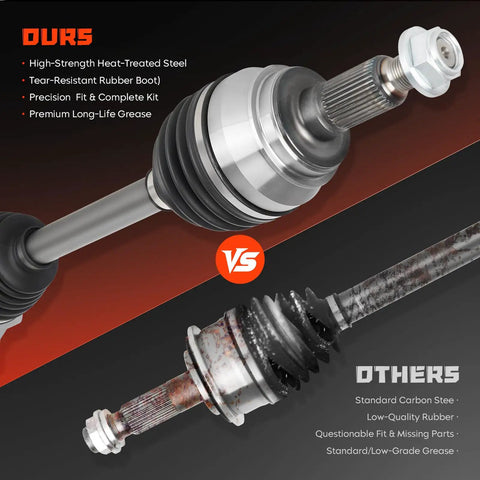 Top half shows new Chevy CV Axle Shaft Assembly Front Left Or Right For AWD And 4WD; bottom half shows worn-out shaft