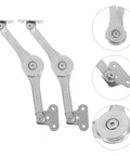 Soft Close Cabinet Door Hinges With Lift Stay Support And Hydraulic Damper, 2 Pack, view of silver metal hinges with mounting plates.