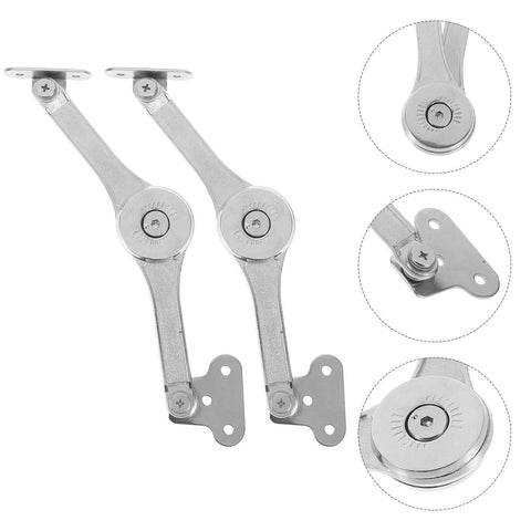 Soft Close Cabinet Door Hinges With Lift Stay Support And Hydraulic Damper, 2 Pack, view of silver metal hinges with mounting plates.
