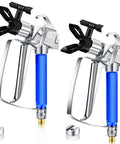 Heavy Duty 2 Pack 3600 PSI Airless Paint Spray Gun With 517 Tip And Swivel Joint High Pressure Sprayer showing durable metal design and blue grip.