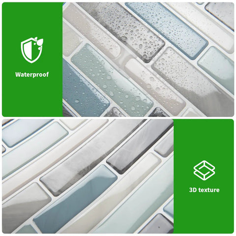 10 Sheet Peel And Stick Tile Backsplash Kit In Vinyl 3D Marble Look waterproof texture close-up