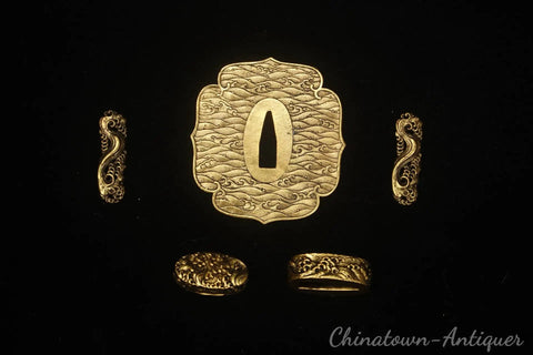 Katana Sword Fittings Set With Brass Tsuba Guard Menuki Fuchi Kashira For Samurai Wakizashi And Tanto Swords Classic Handcrafted Brass