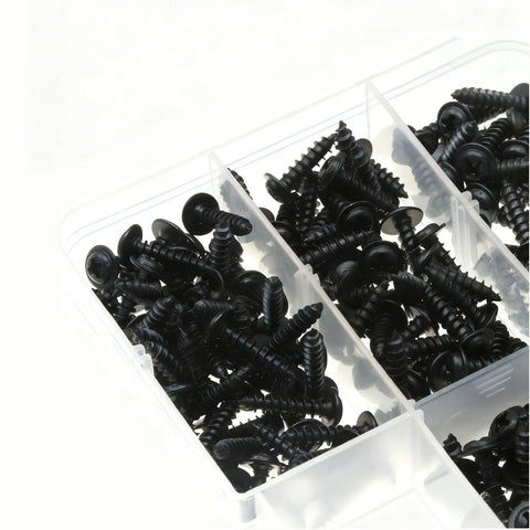 340 Piece Black Zinc Plated Self-Tapping Screw Set M3 To M4.8 for Metal Plastic and Wood in carry case