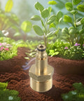 Close-up of gold brass M22 high-pressure washer hose adapter with hex nut base