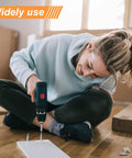 Woman using cordless drill to install Hardcore Badass Size 10-24 X 4 Inch 304 Stainless Steel Pan Head Machine Screw Set.