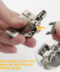 30 Pack Cabinet Door Angle Restriction Clips For 90 Degree Limit To Prevent Slamming And Wall Dings with hinge installation detail.