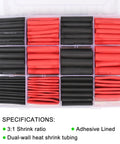 Assorted Heavy Duty Heat Shrink Tubing Kit 220 Pcs 3 To 1 Adhesive Lined Marine Grade Black And Red in plastic case