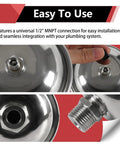 Compact Stainless Steel Thermal Expansion Tank With Hammer Arrestor For Tankless Water Heaters And Beverage Appliances 0.16 Liter Capacity Space Saving Half Inch MNPT Threaded close-up