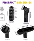 Dimensions of 4 Piece Vacuum Attachment Set With Round And Square Brushes, 2 In 1 Suction Brush, 1.25 Inch Universal Adapter
