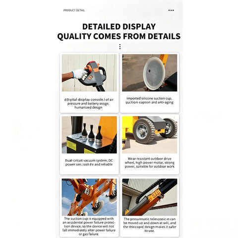 Heavy Duty Badass Glass Panel Installation Robot features durable suction cup, digital display, and dual-circuit vacuum system for secure lifting.