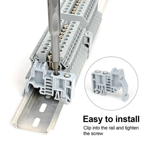 30 Piece DIN Rail Terminal Block End Stopper Brackets For 35mm Wide Guide Rails End Terminal Fixing Blocks Fasteners Gray PA6 in use