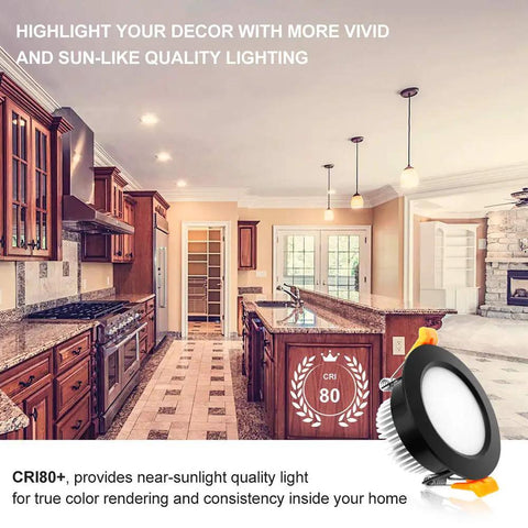 2 Inch LED Recessed Lights 3W Dimmable Downlights 3000K Warm White CRI80 Energy Saver in a modern kitchen setting