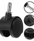 8 Pack Tough Nylon Stem Swivel Casters 1.5 Inch Zero Scratch Twin Wheels close-up of black caster with secure brake and stem.