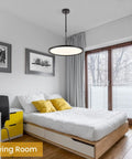 Ultra Thin Disc LED Pendant Light 19.7 Inch Modern Chandelier Dimmable Ceiling Fixture in a stylish modern bedroom