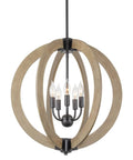 23 Inch 5 Light Modern Farmhouse Rustic Armillary Pendant Chandelier With Sphere Orb In White Ash Wood Finish And Galvanized Steel Finish