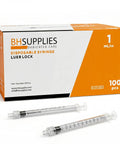 Solid 1ml Luer Lock Tip Syringes Without Needles, Sterile And Individually Wrapped, 100 Count Box with clear syringes.