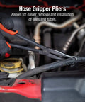 Mechanic using 11 Inch Hose Gripper Pliers Set, 3 Piece, Fits 5/16, 1/2, 3/4 Inch Hoses on car engine hose