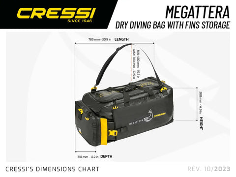 Diagram showing dimensions of Megattera 110L Beefy Waterproof Duffel Bag For Outdoor And Water Sports With Adjustable Shoulder Strap