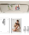Car Visor Photo Clip 2 Pack With No Slip Magnetic Holders That Keep Photos From Sliding Or Falling mounted on visor with family photos