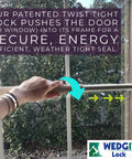 Person adjusting Maxi Twist Tight Sliding Door Security Bar Extends 25 To 42 Inches Keeps The Bad Guys Out And Your Home Safe, Ideal For Sliding Glass Doors And Single Hung Windows, White, against a sliding glass door.