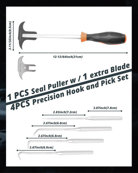 5 Piece Seal Puller And Pick And Hook Set For Automotive Repair, Heavy Duty Oil Seal Remover Tools, 31cm