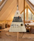 Camping Storage Organizer For Camping Rack Side Bag in tent with utensils and tools neatly arranged