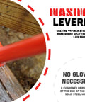 Heavy Duty 44 Inch Steel Deck Pry Bar With Dual Claw Heads No Kneeling Back Saving Non Slip Handle Red Demolition Tool in use on wood