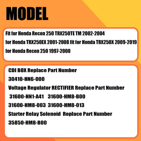 Ignition Coil CDI Box Plug And Play Replacement Kit For Honda Recon 250 TRX250TE TM 2002 2004 TRX250EX 2001 2008 TRX250X 2009 2019 details