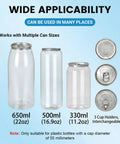 Heavy Duty Commercial Can Sealer With Three Adapters For Aluminum And Pet Cans; 650ml, 500ml, 330ml cans showcased.