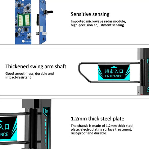Smart Swing Gate With Voice Announcements And Automatic Access Control For Clear Hands Free Entry After Verification Boss Level Security And Easy Install With Expansion Bolts Ideal For Office Lobby Warehouse And Commercial Premises, 1.2mm steel plate