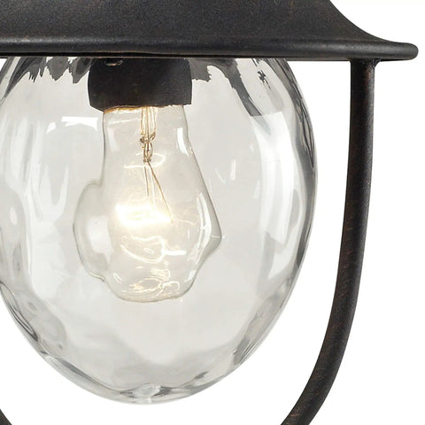Close-up of bulb in Searsport 15 Inch Outdoor Post Light With Weathered Charcoal Finish One Light Post Mount Durable Cast Aluminum