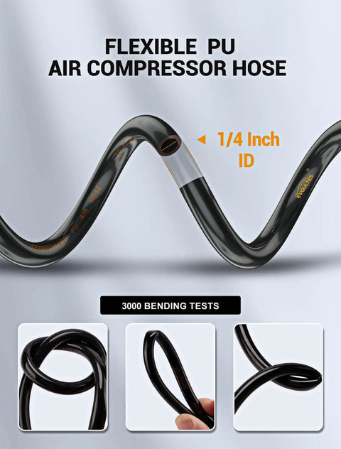 1/4 In Polyurethane Recoil Air Hose With 28 Ft Length, flexible hose with tight coil, showcasing durable and no kink design.