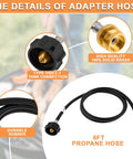 Propane Adapter Hose And Regulator Conversion Kit 1Lb To 20Lb for Griddles 6ft hose with QCC1 brass fittings and rubber hose