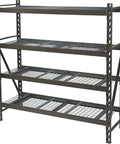 Beefy Heavy Duty Four Tier Industrial Steel Shelving Unit With 8,000-Pound Total Capacity For Garage Storage, front view