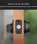 Rock Solid Smart Deadbolt With A Fully Hidden Build Flaunting A Sleek Matte Black Finish showing door open detection technology.