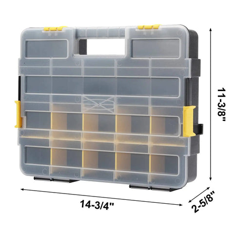 Stackable Plastic Toolbox Organizer Set of 2 Interlocking Design Clear Lids Grab and Go Compartments for Screws Nails Hardware