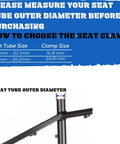 Diagram showing seat tube outer diameter measurement for choosing 34.9mm Adjustable Bicycle Seatpost Clamp with Quick Release.