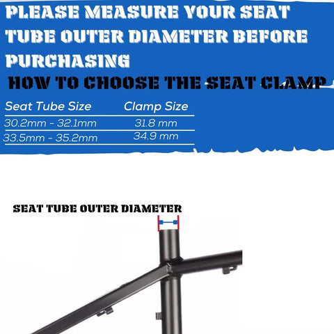 Diagram showing seat tube outer diameter measurement for choosing 34.9mm Adjustable Bicycle Seatpost Clamp with Quick Release.