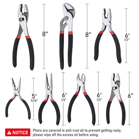 7 Piece Pliers Set With Slip Joint Long Nose Diagonal Groove Joint Linesman Mini Long Nose Pliers Dipped Handles