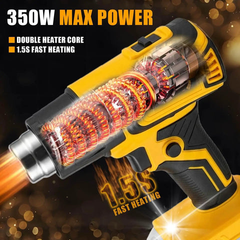 Cordless Heat Gun With Adjustable Temp 120F To 1110F LCD Display And LED Light Portable Hot Air Tool With 4 Nozzles For Shrink Tubing with visible heating core