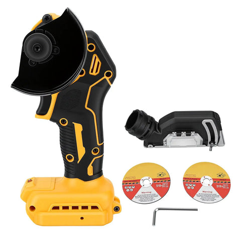 Badass 3 Inch Cordless Circular Saw And Versatile Mini Angle Grinder With Beefy Brushless Motor Cranks Out 12000 RPM, shown with discs.