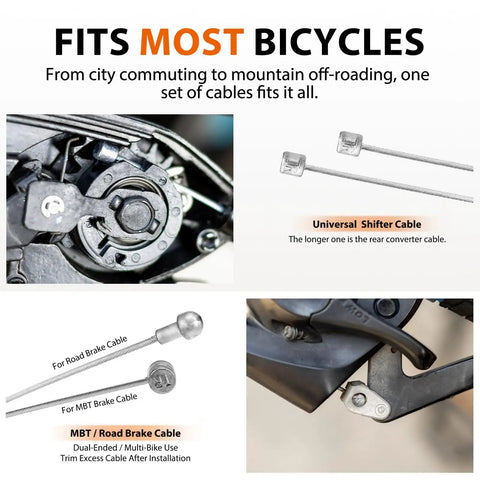 Universal Bicycle Cable Kit For Brake And Shift Cables With Housing End Caps O Rings Fits Mountain Road And Hybrid Bikes Black