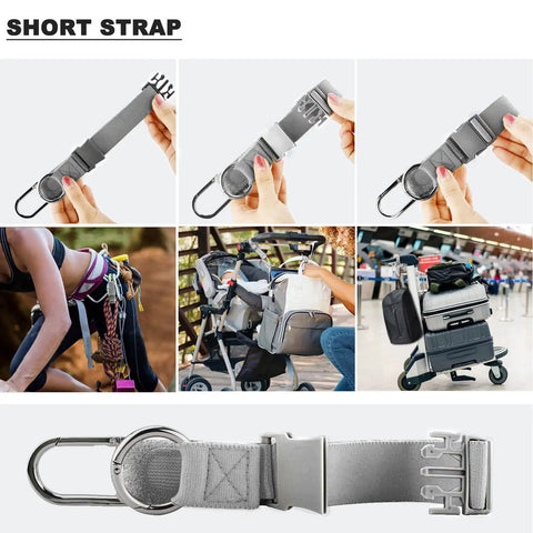 Grab And Go Travel Strap With D Ring Hooks And Buckle For Suitcases And Bags, hands-free convenience, gray elastic luggage belt.