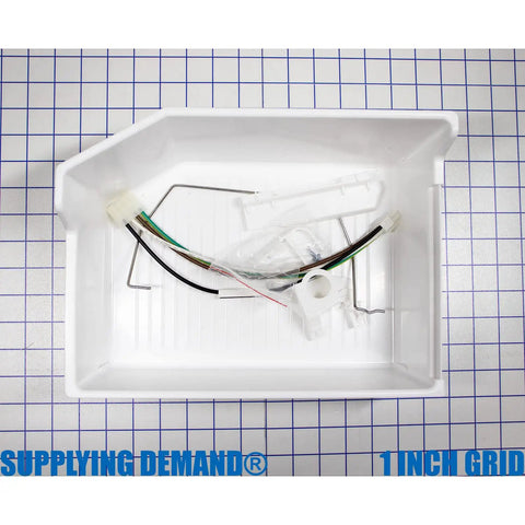 Refrigerator Ice Maker Assembly Replacement Kit For Top Mount Models W10715709 W10365049 tray wires on grid surface.