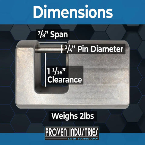 Stainless Steel Coupler Lock Pin For Trailers And Campers That Keeps Your Gear Safe And Sound Fits Most Coupler Styles Includes Two Keys Quarter Inch Pin Diameter And Seven Eighths Inch Span Model 651 Made In USA. Image shows pin dimensions and clearance details.