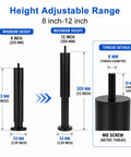 Diagram of Heavy Duty Adjustable Bed Frame Support Legs 7 to 12 Inch Set showing dimensions and M8 screw details.