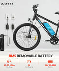 Adult Electric Mountain Bike With 26 Inch Tires And 750W Peak Motor showcasing removable battery and fast charging capability.